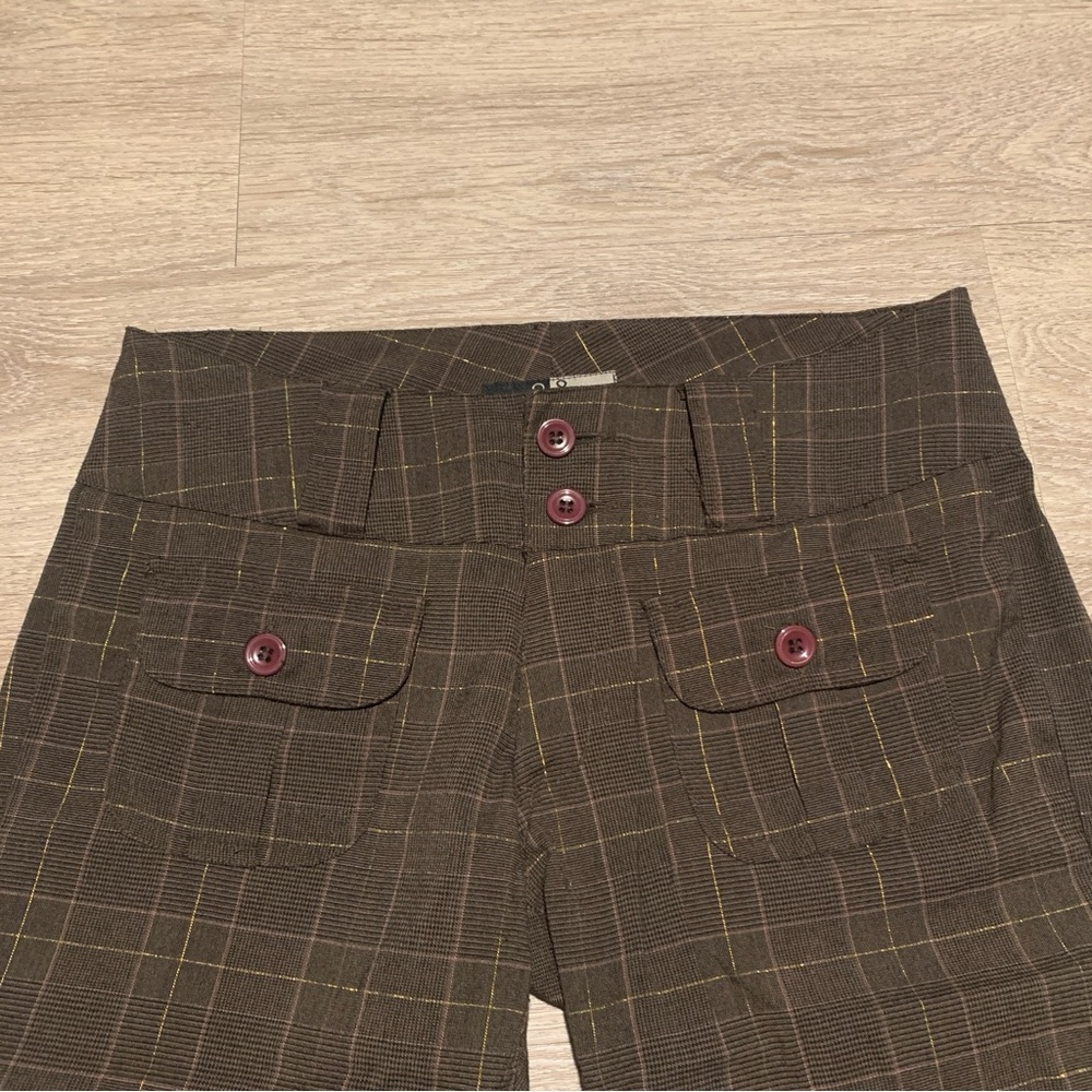 98 Brown Plaid Y2K Capris Size 7 - Picture 2 of 6
